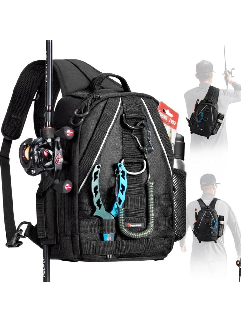 Lightweight Fishing Backpack with Rod Holder, Sling Bag for Gear & Equipment